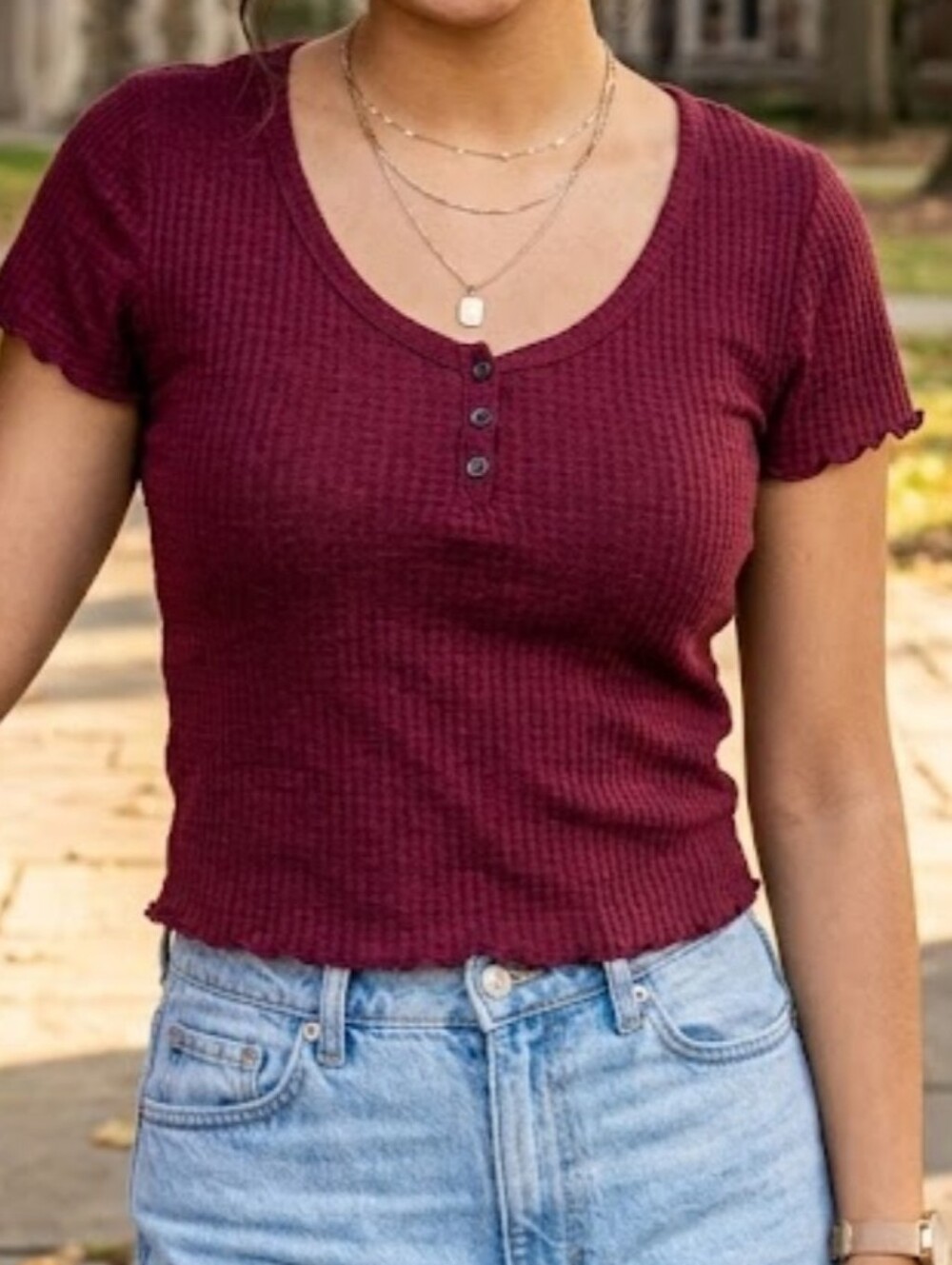 Arizona Jean  Company Burgundy Ribbed Scoop-Neck Short Sleeve Top Junior